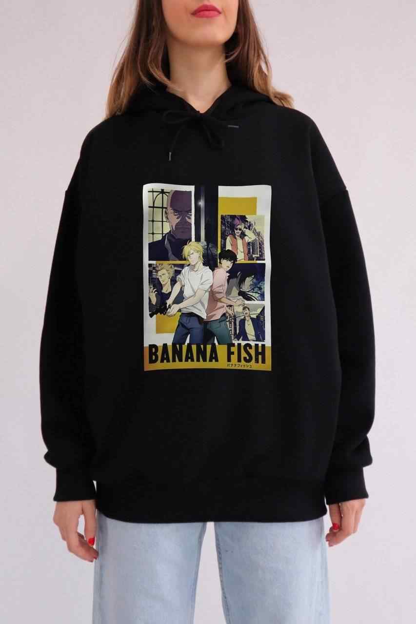 Anime Banana Fish Siyah Kapüşonlu Sweatshirt