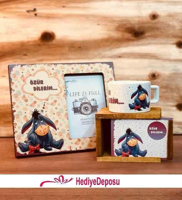 Eşeklik Ettim Özür Dilerim Tasarım Kutulu Kupa Ve Çerçeve Özür Hediyesi Seti