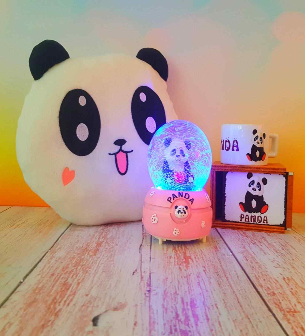 Sevimli Panda Muziki Kar Puskurten Gece Lambasi Kar Kuresi Ve Panda Yastik Kutulu Kupa Hediye Seti