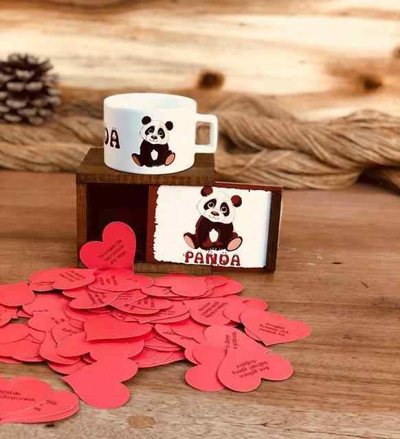 Ask Sozleri Dolu Panda Kutulu Kupa
